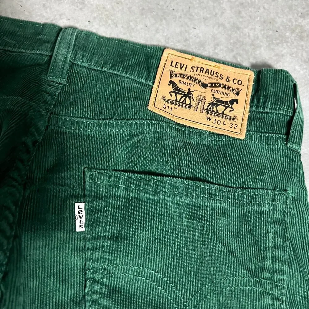 Levi’s 511 Slim Fit Mens Corduroy Pants 30x32 Green Stretch 5 Pocket Jeans
